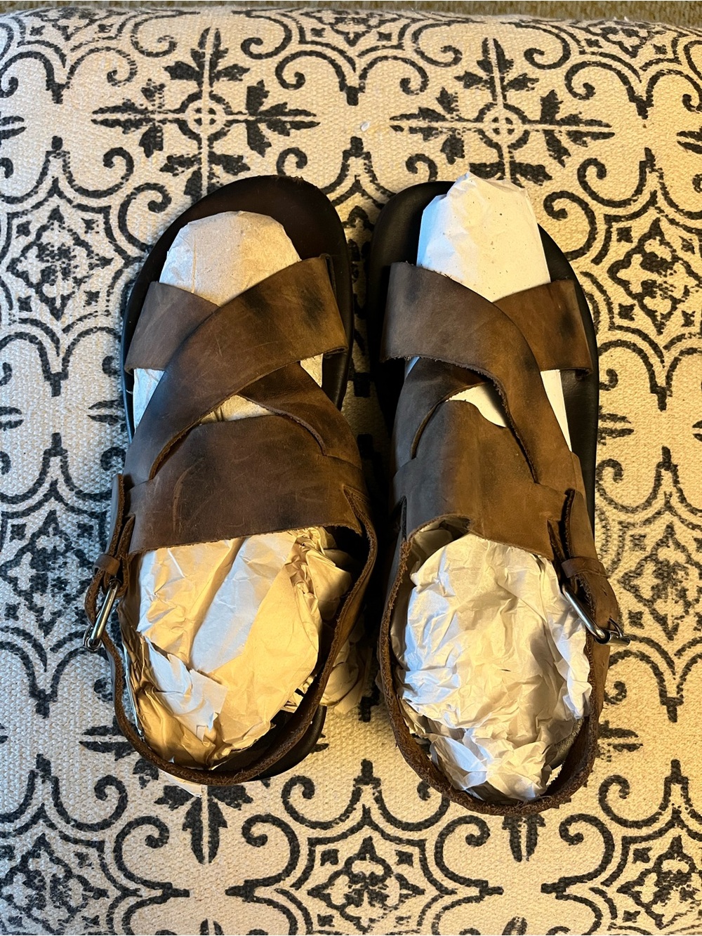 Brown Leather Crisscross Strap Sandals
